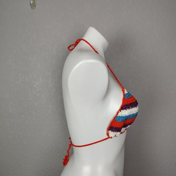 ROSE CARMINE Metallic Crochet-Knit Cotton Stripe Bikini Set Top M/L Bottoms 2 - Picture 10 of 16